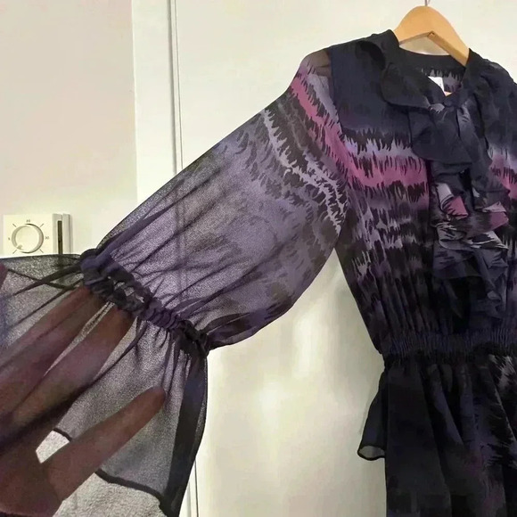 Revolve MISA Alanis  Maxi Dress Ruffled Boho Flowy Feminine Sheer Witchy Women M - Picture 9 of 15